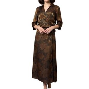 Elegant Formal Evening Wrap Top with Full Length Skirt Sz 12 Brown/Bronze Laura